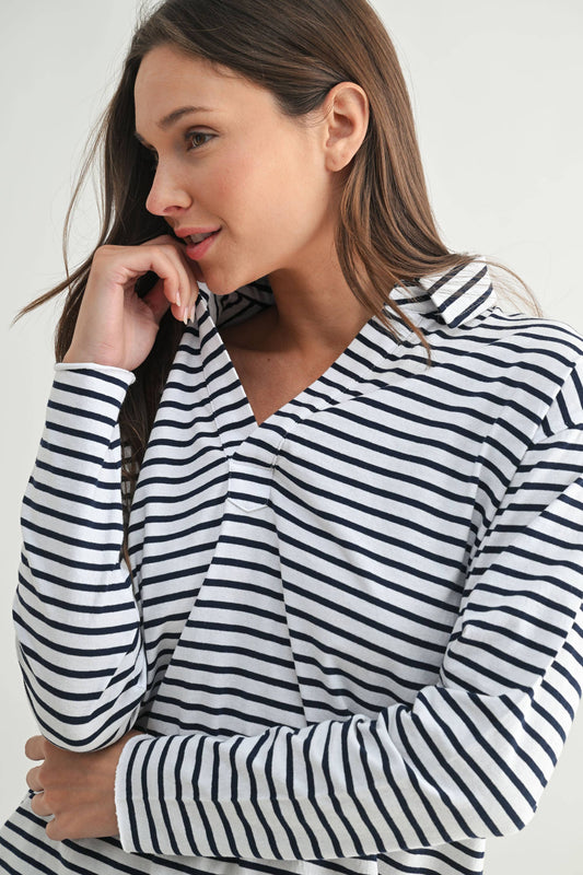Coastal Cotton Striped Henley Tee