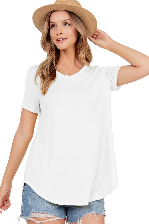 Short Sleeve V Neck Top S-XL - Multiple Colors