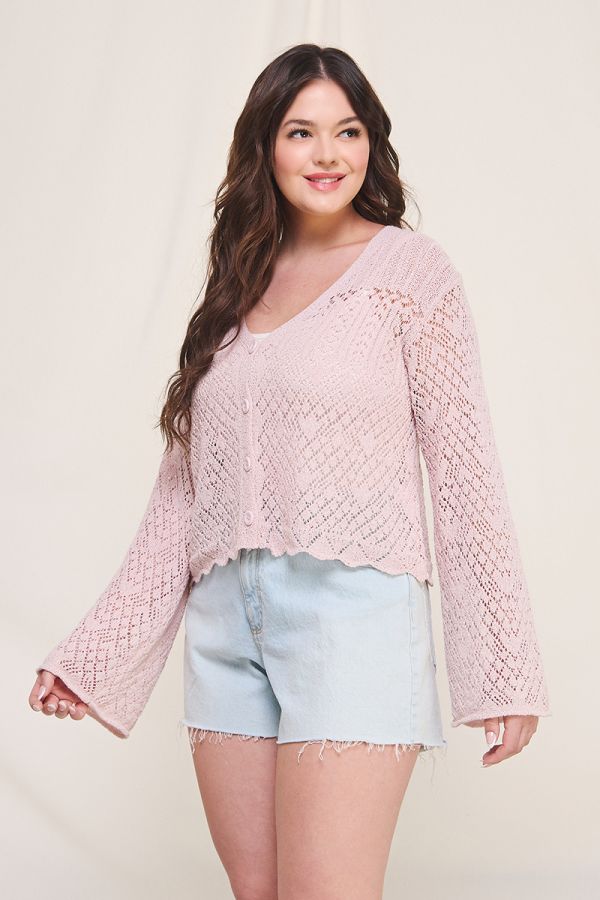 Curvy Rakell Blush Pointelle Cardigan