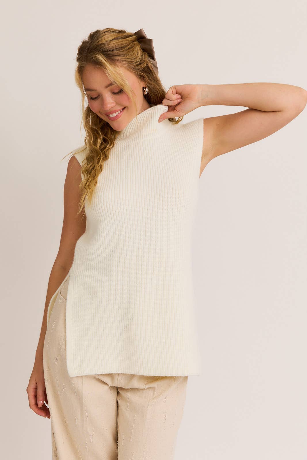 Sutton High Neck Sleeveless Sweater Top