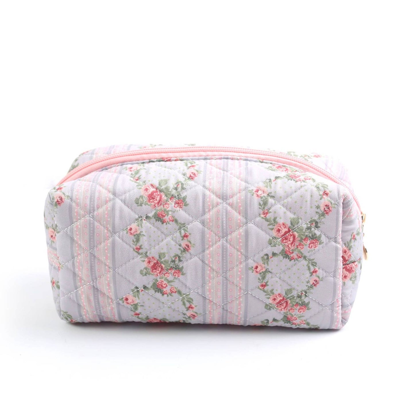 Quilted Floral Design Cosmetic Bag - Multiple Colors