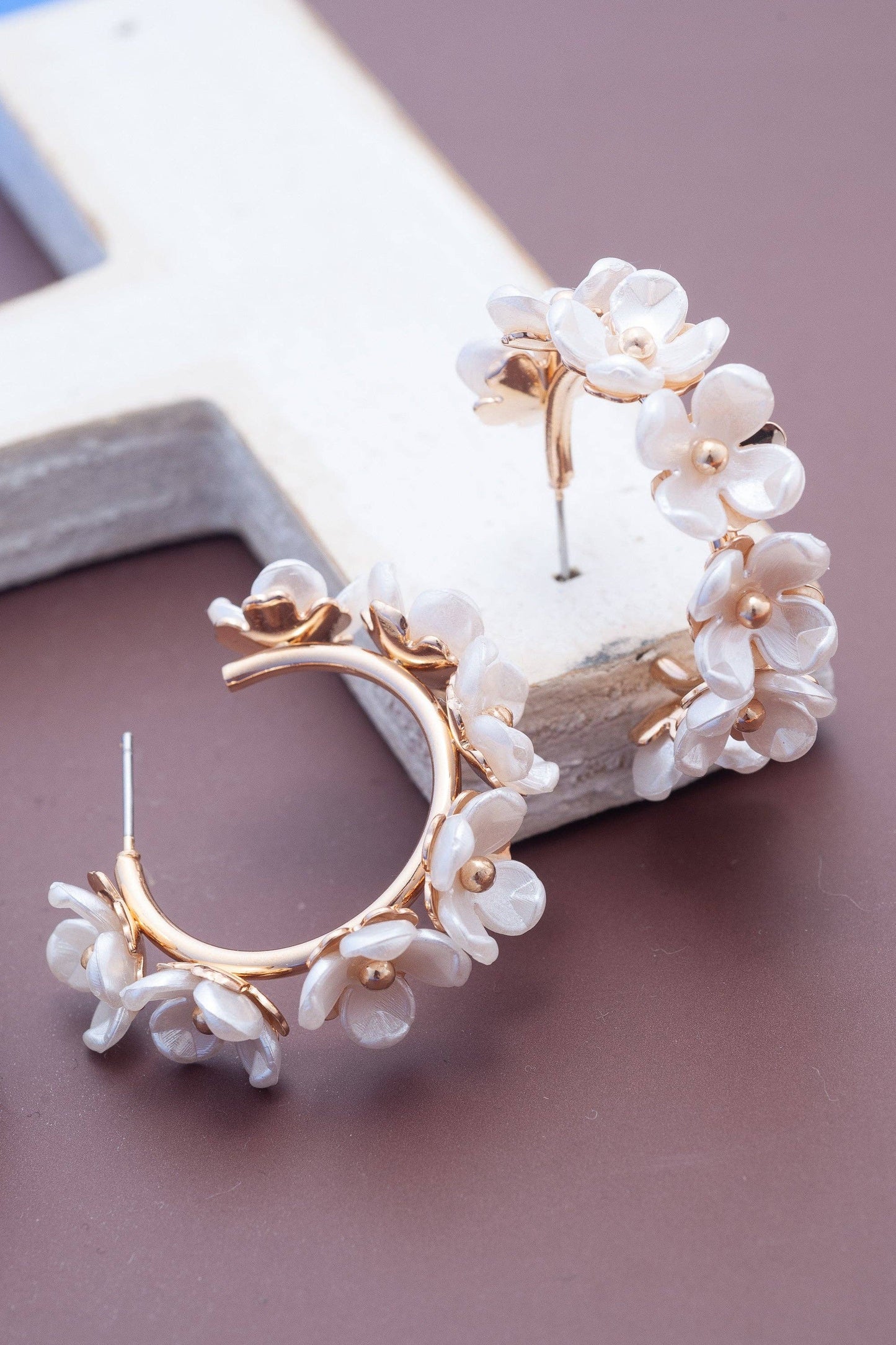 Acrylic Pearl Flower Hoops