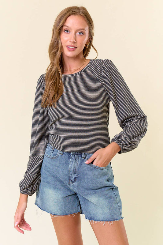 Kate Bubble Sleeve Striped Top