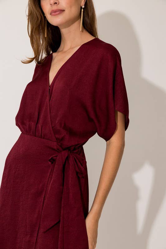 Surplice Faux Wrap Midi Dress