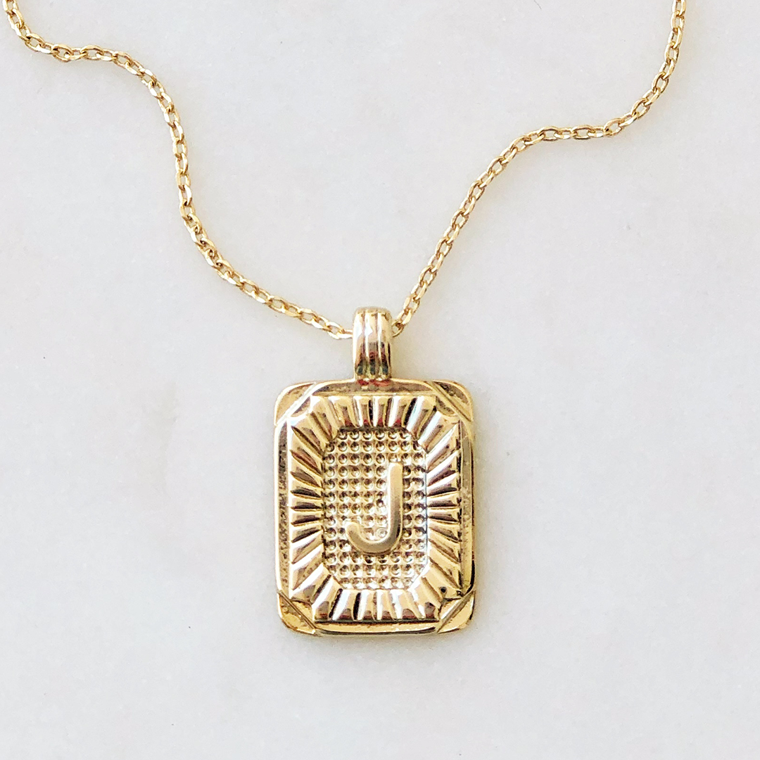 Squared Initial Coin Necklace