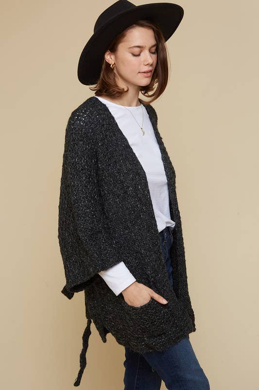 Bell Sleeve Cardigan With Waist Tie