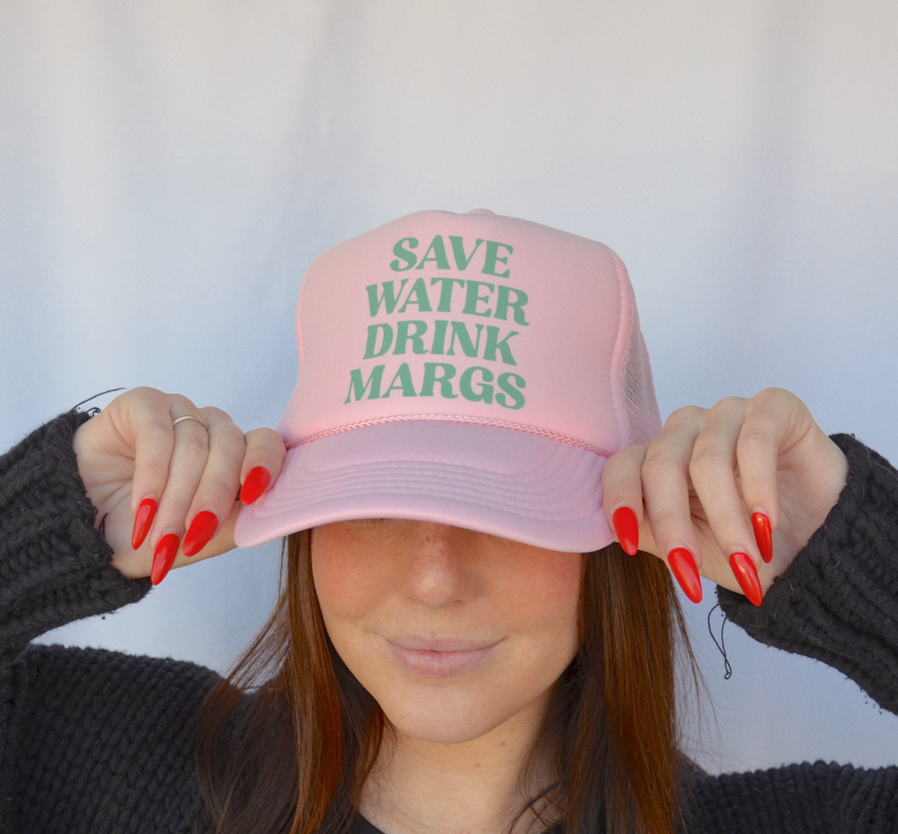 Save Water Drink Margs Trucker Hat- Light Pink