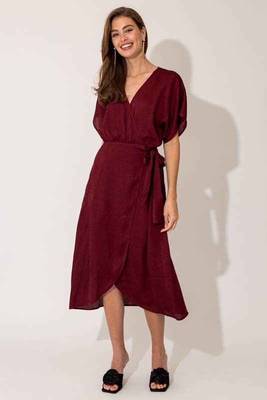 Surplice Faux Wrap Midi Dress