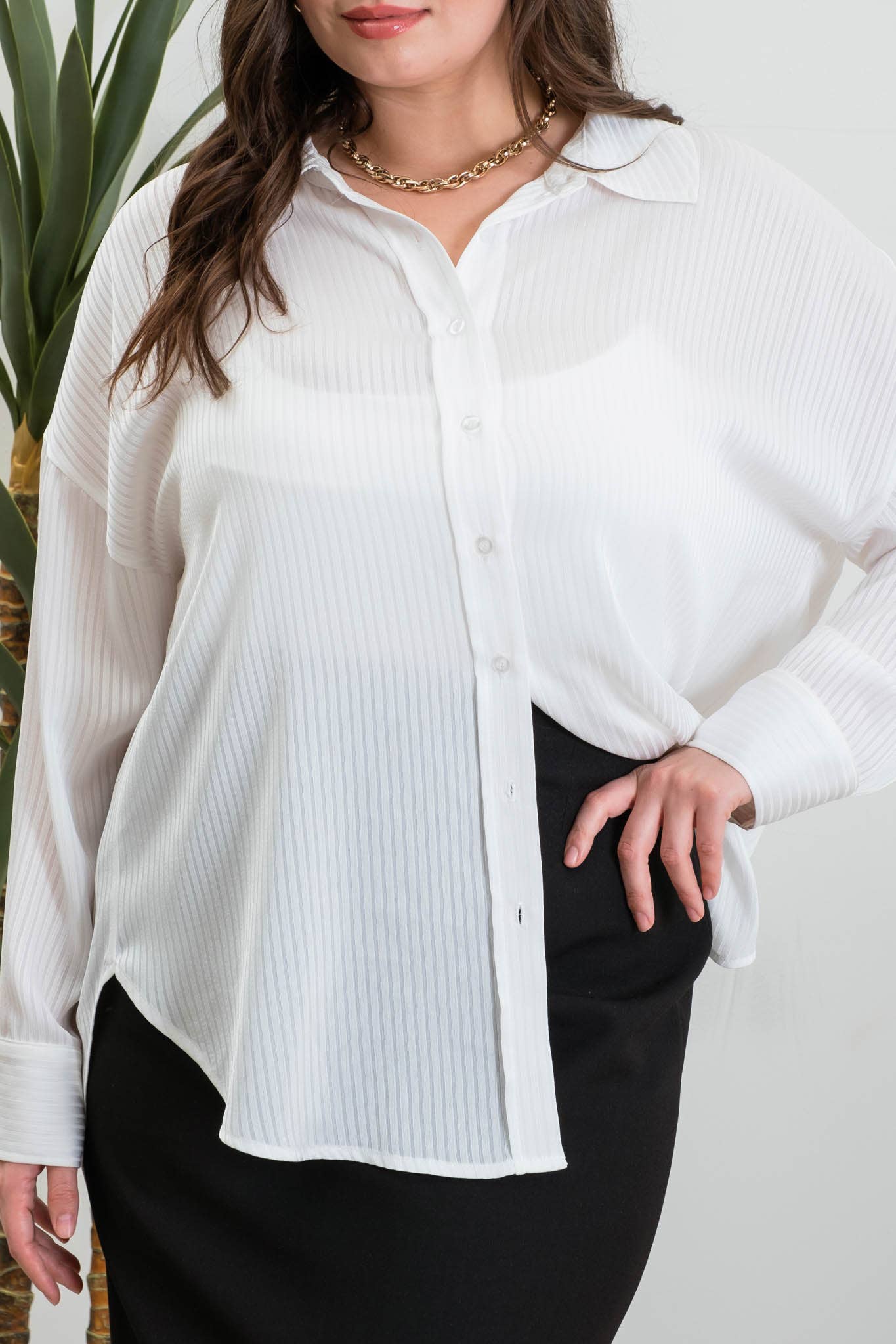 Curvy Esme Pinstripe Button Down - Multiple Colors