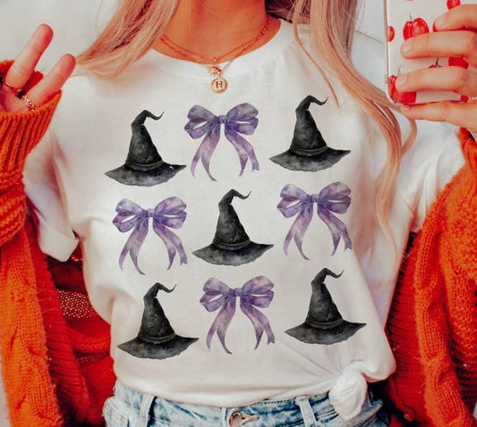 Reg & Curvy Witch Hat Coquette Bows Graphic Tee