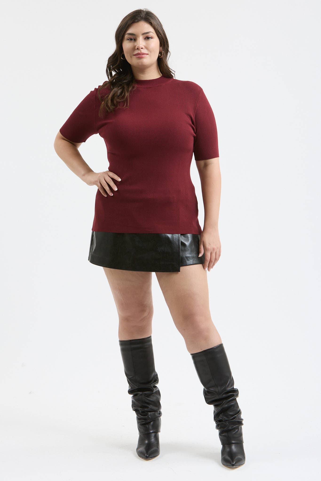 Curvy Carrigan Short Sleeve Mock Neck Top - Multiple Colors