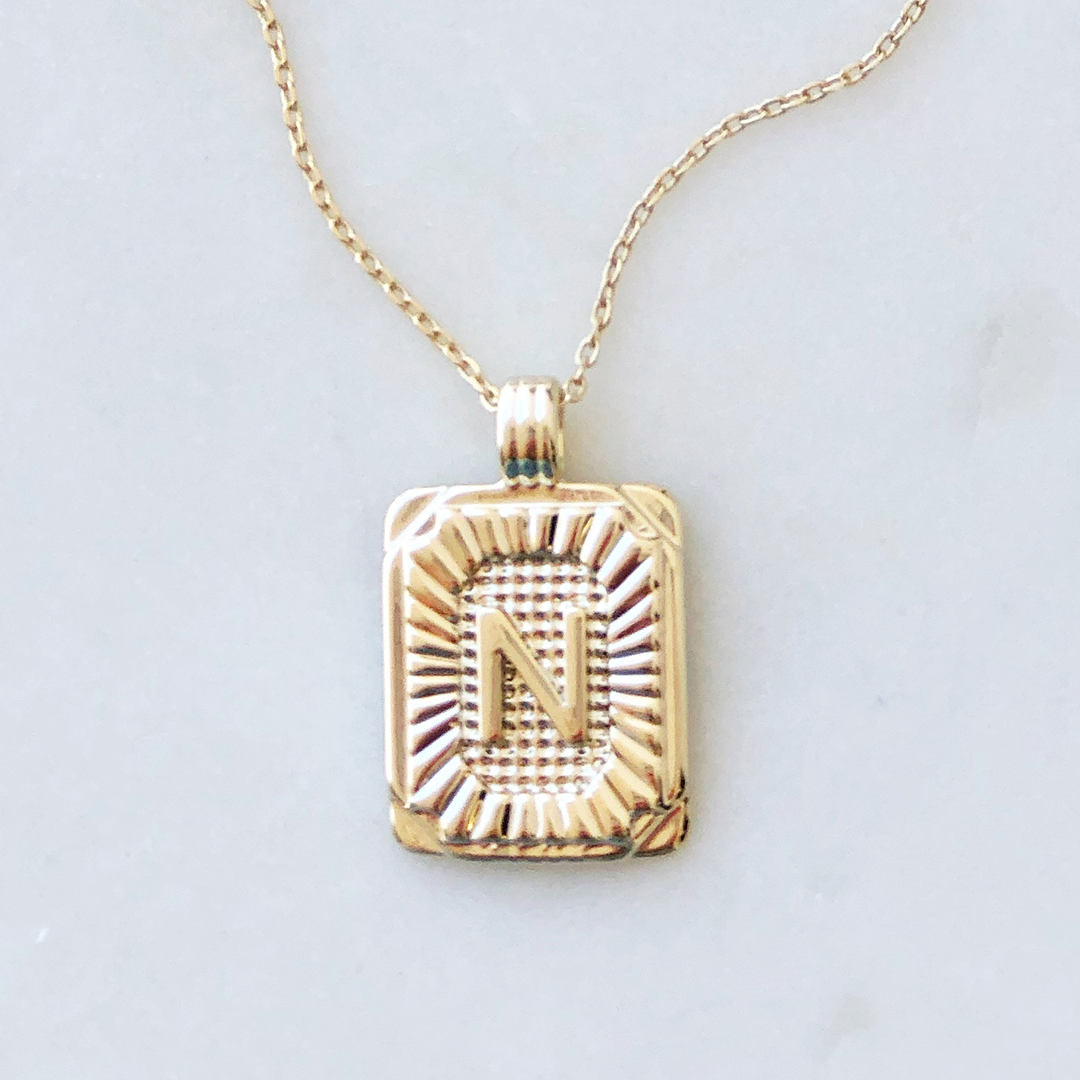 Squared Initial Coin Necklace