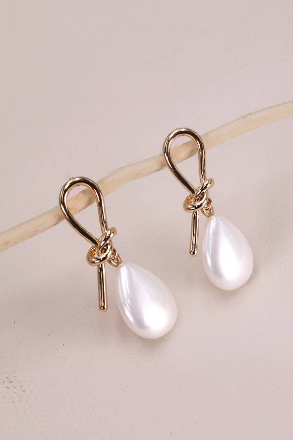 Wired Bow Opal Pearl Drop Earrings