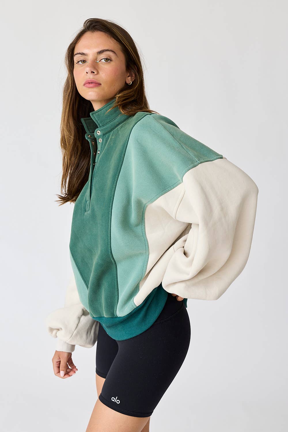 Arianna Balloon Sleeve Colorblock Sweatshirt