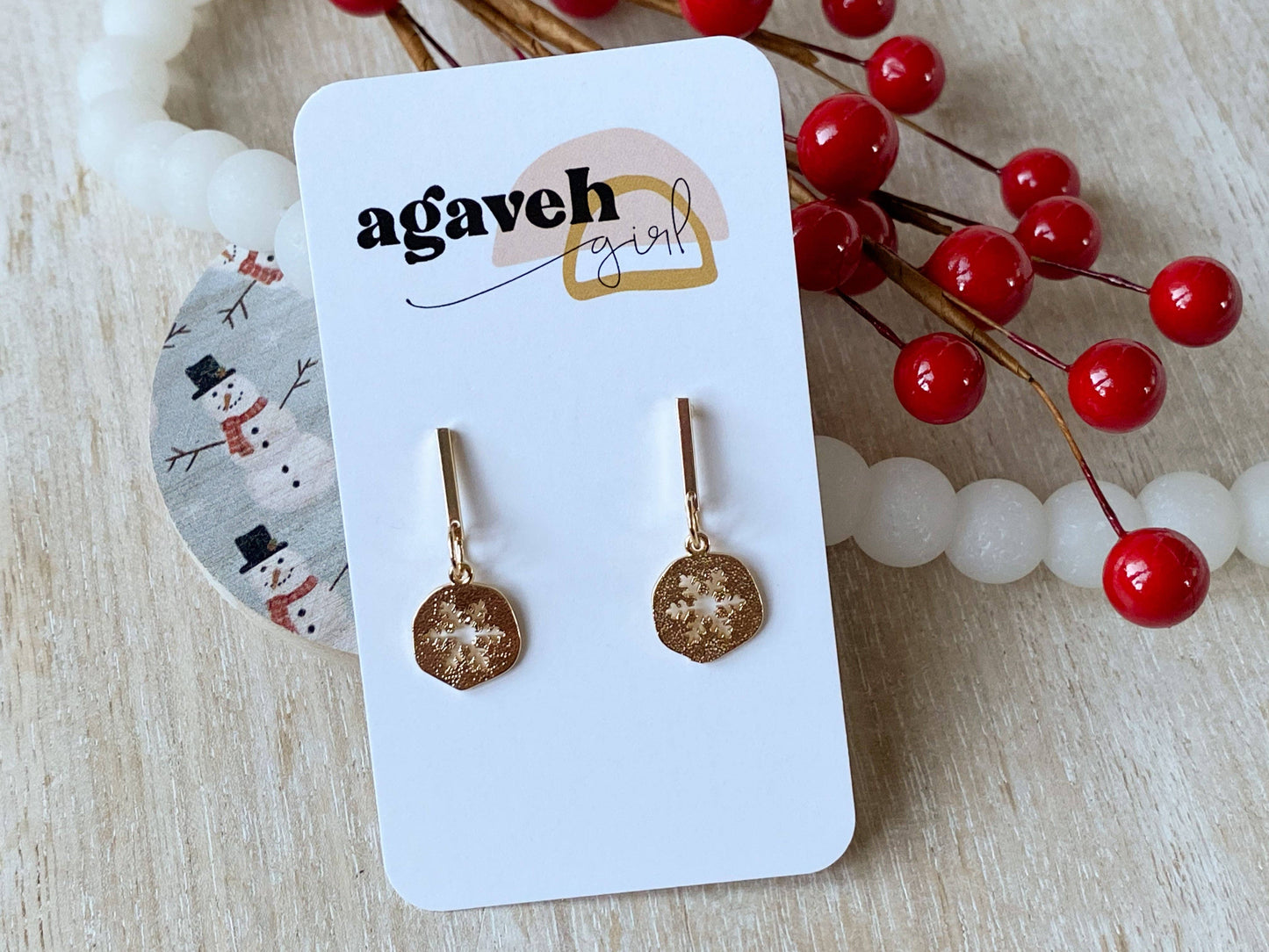 Gold Plated Snowflake Dangle Earrings