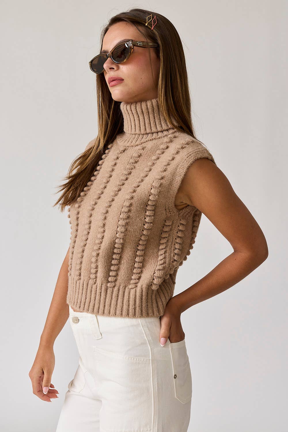 Blythe Turtle Neck Textured Knit Vest