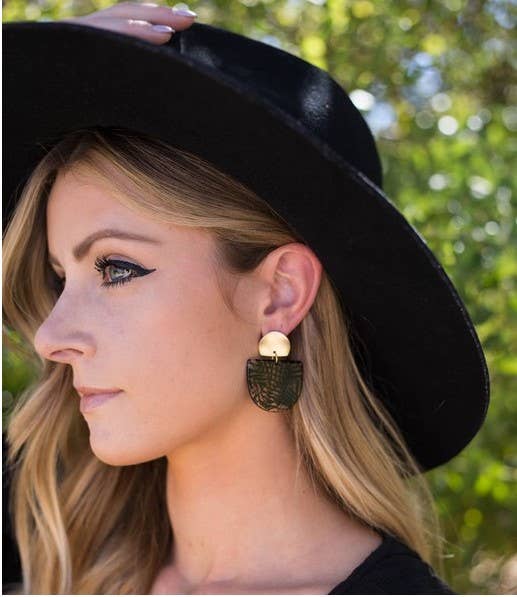 Black Palm Acrylic Post Earrings
