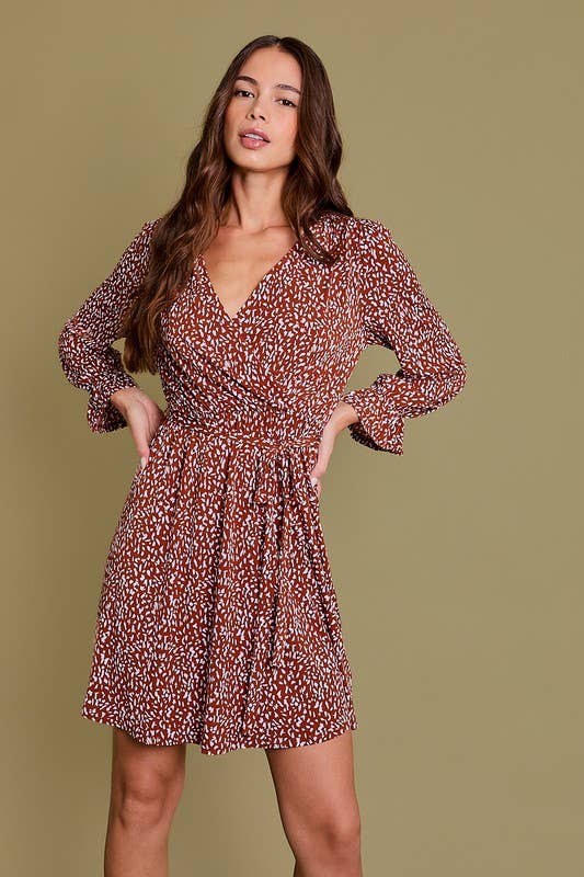 Miller Long Sleeve Surplice Abstract Dress