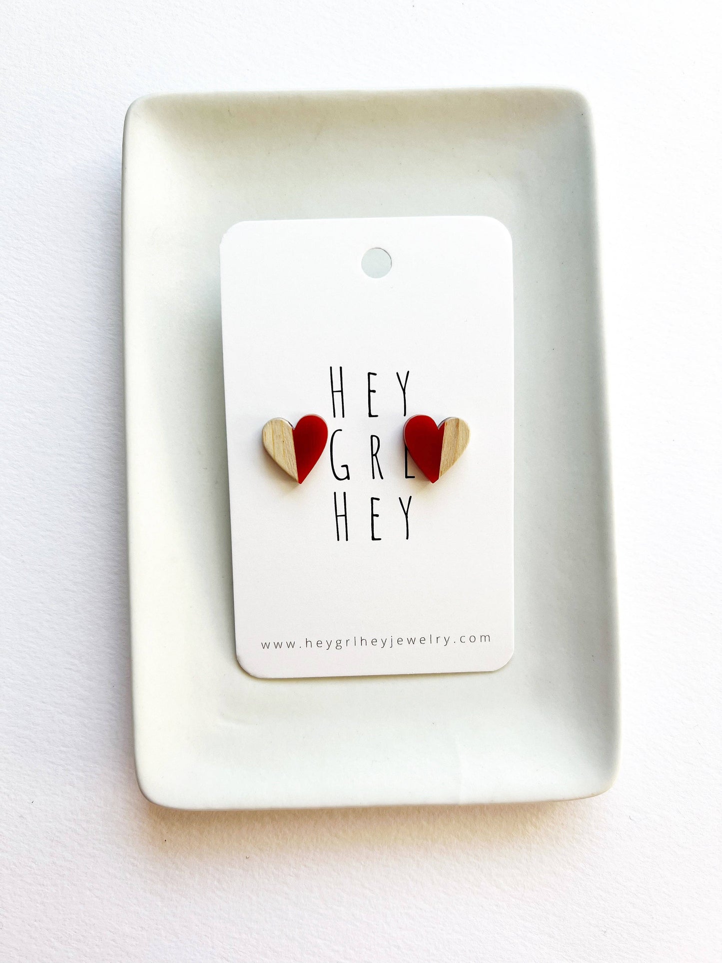 Wood and Resin Heart Earrings