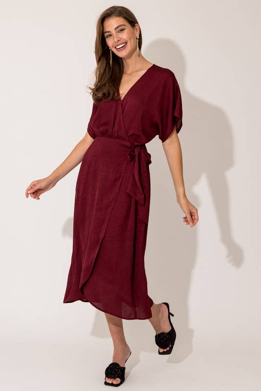 Surplice Faux Wrap Midi Dress