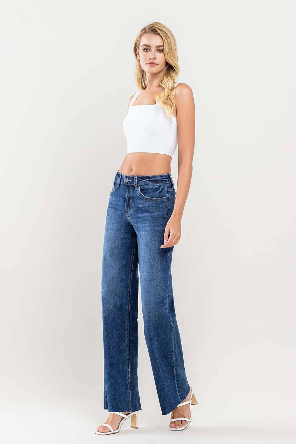 Annalise High Rise Raw Hem Wide Leg Jeans