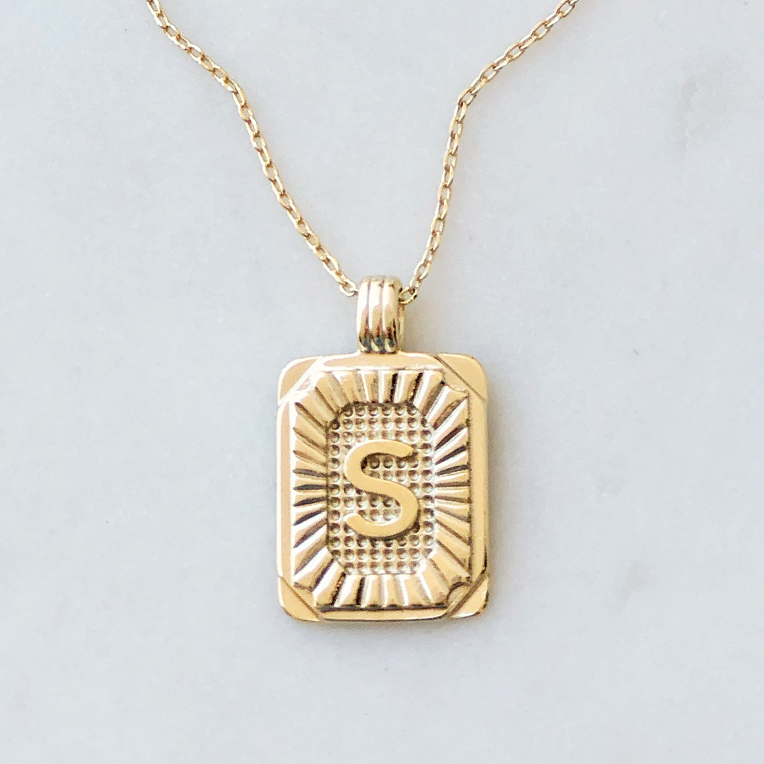 Squared Initial Coin Necklace