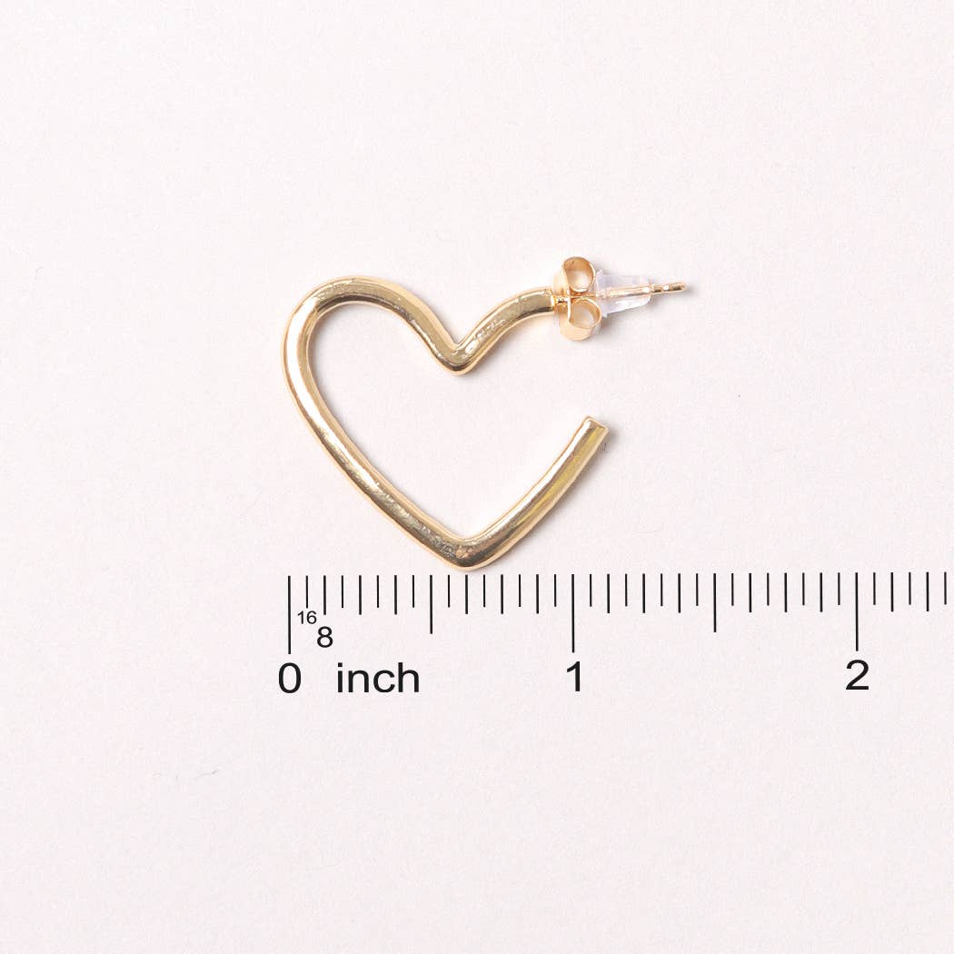 14K Gold-Dipped Heart Hoop Earring: ONE SIZE / GLD