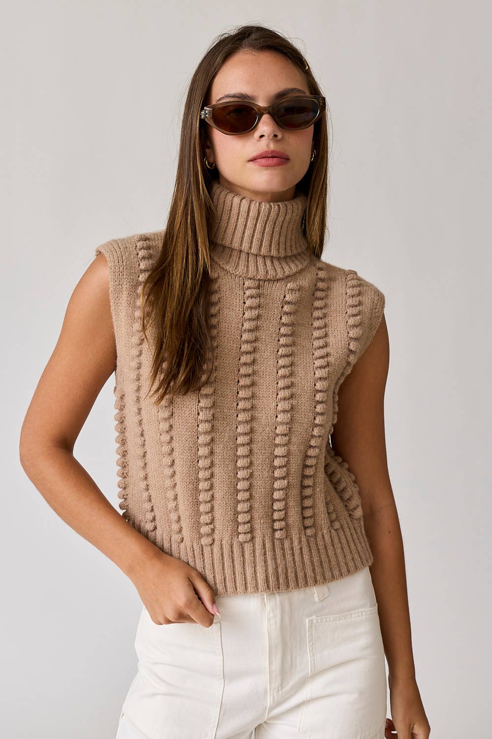 Blythe Turtle Neck Textured Knit Vest