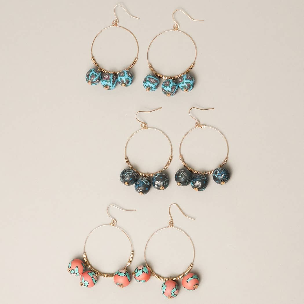 Floral Pattern Dangle Drop Hook Earrings: One Size - Multiple Colors