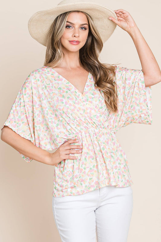 Faux Wrap Dot Print Top S-XL