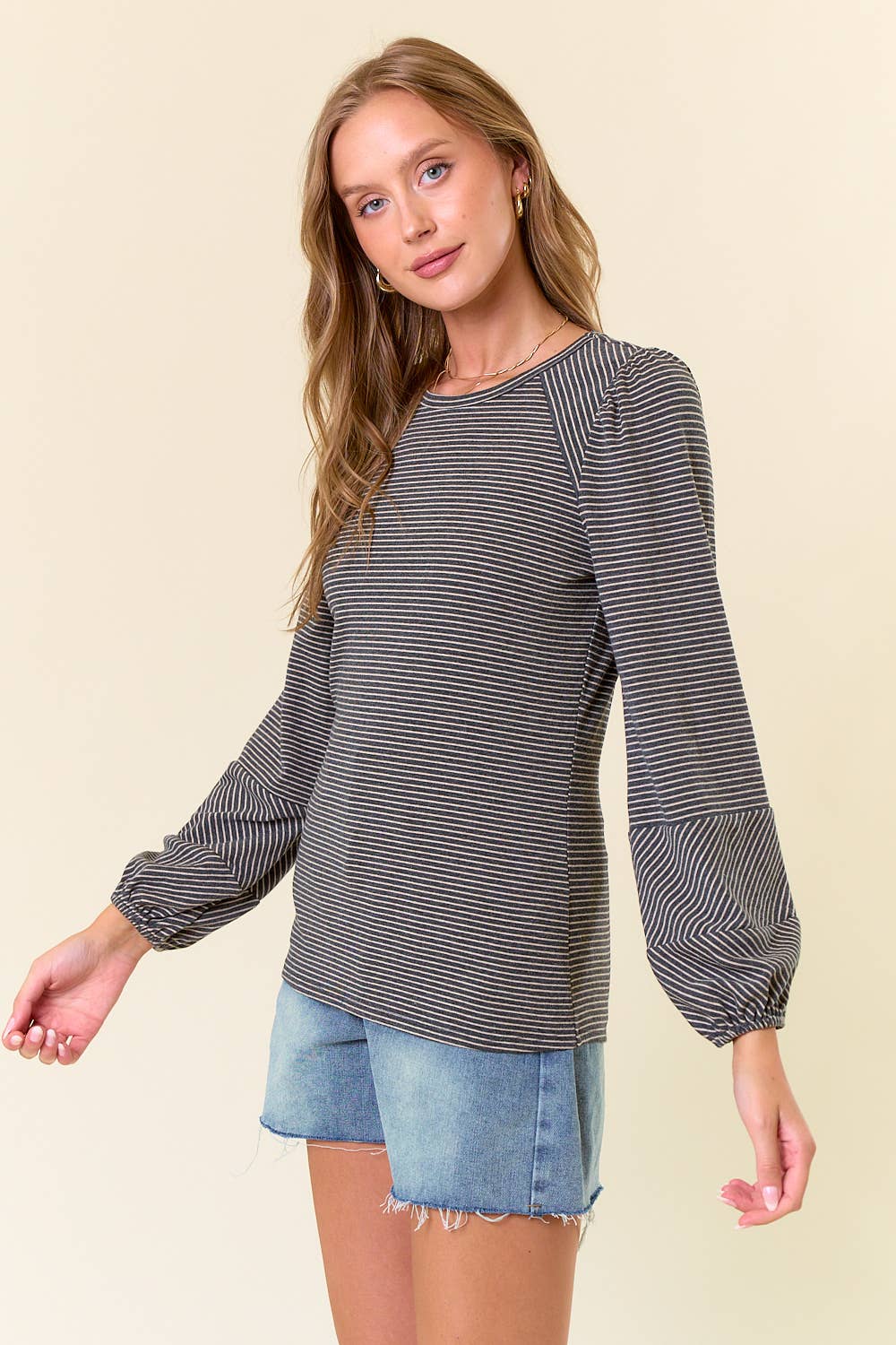 Kate Bubble Sleeve Striped Top