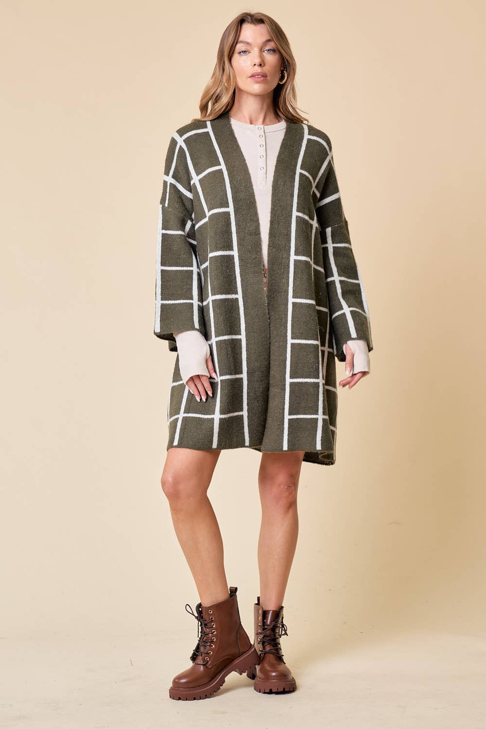 Romy Grid Pattern Long Cardigan