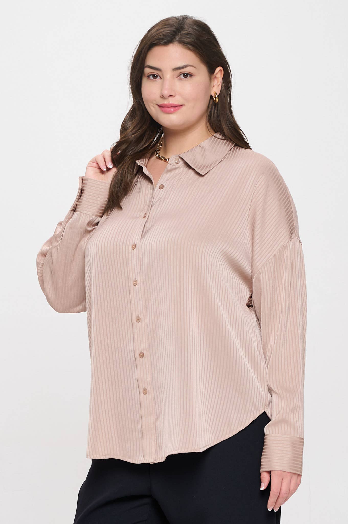 Curvy Esme Pinstripe Button Down - Multiple Colors