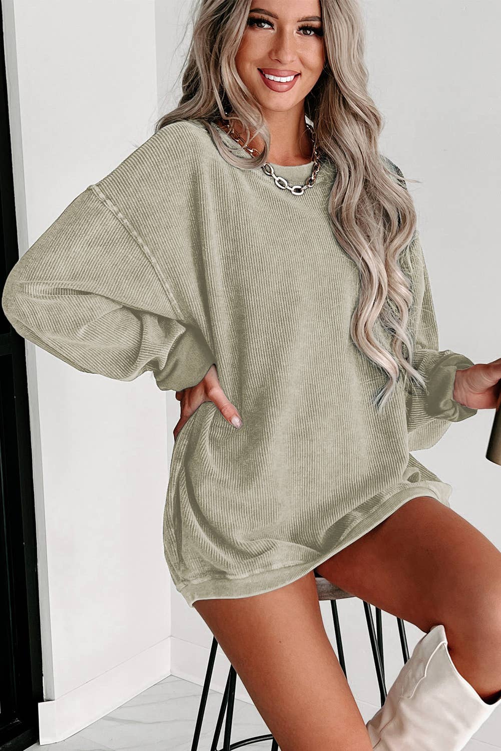 Solid Blank Corded Sweatshirt