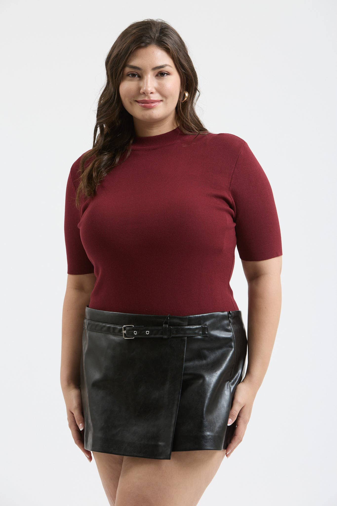 Curvy Carrigan Short Sleeve Mock Neck Top - Multiple Colors