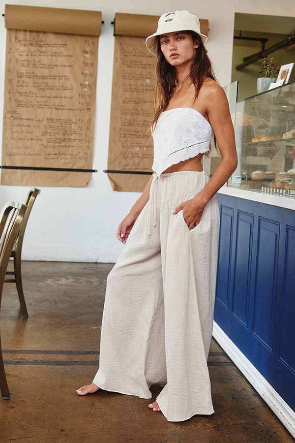 Navy Wide Leg Flattering Cotton Gauze Pants