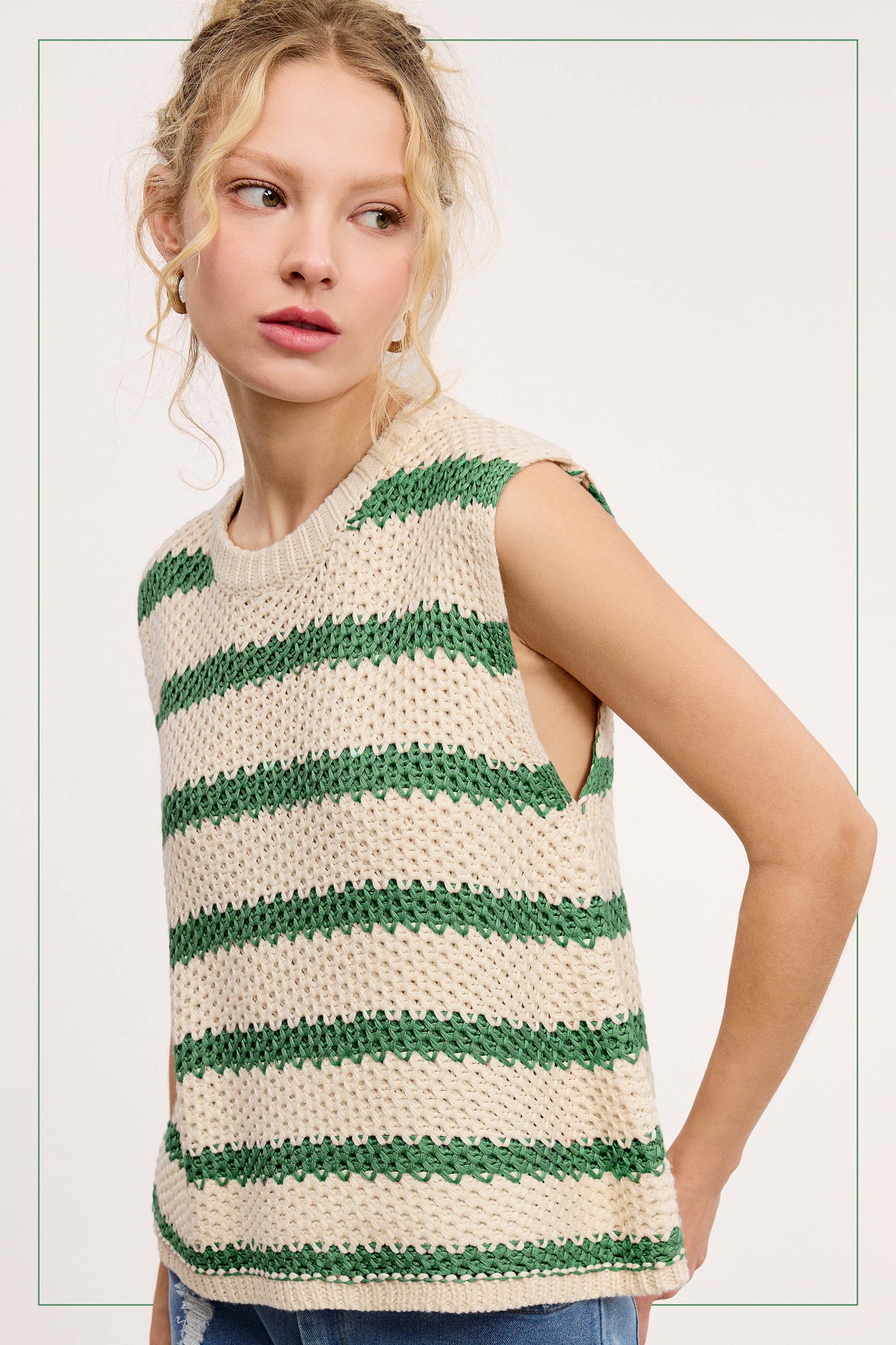 Eden Chunky Striped Sleeveless Sweater Top