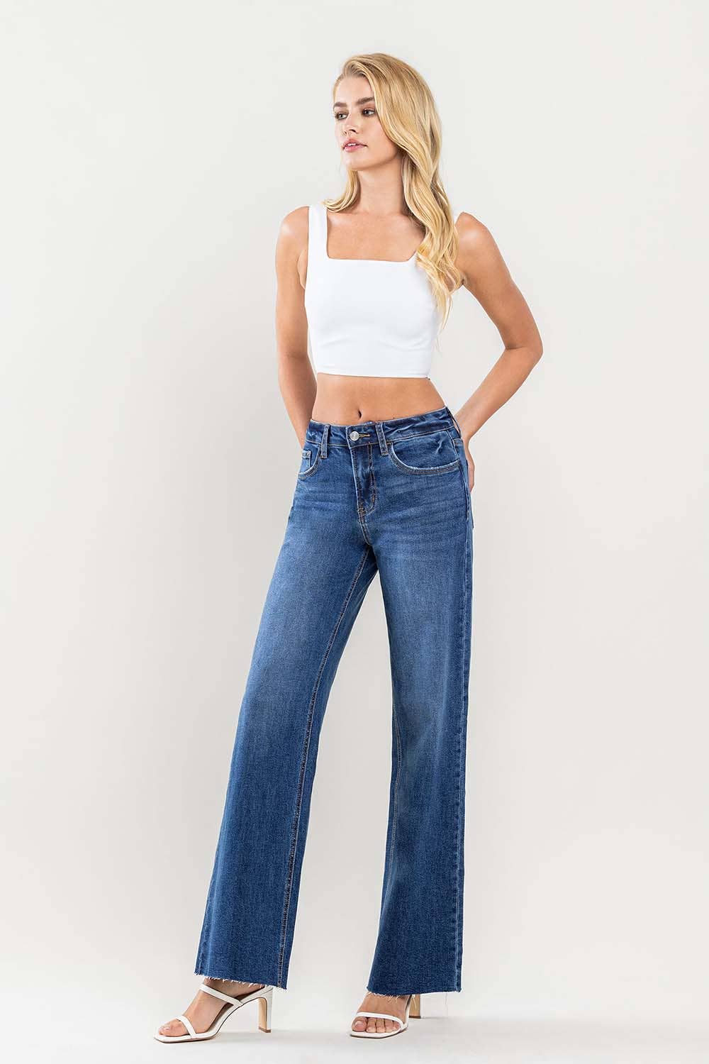 Annalise High Rise Raw Hem Wide Leg Jeans