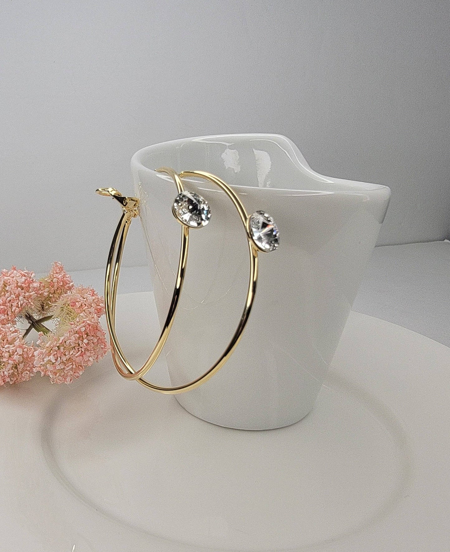 Single Stone Hoop Earring - Multiple Colors