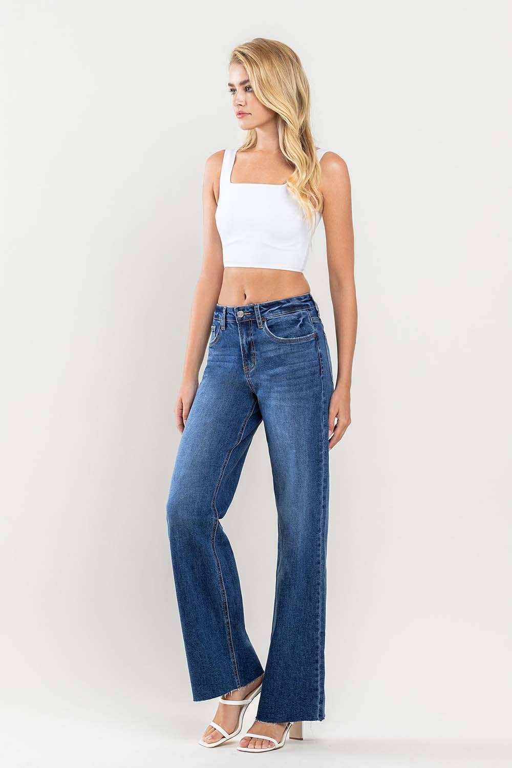 Annalise High Rise Raw Hem Wide Leg Jeans