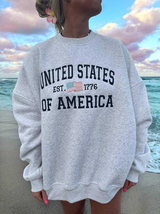 USA Embroidered Oversized Sweatshirt