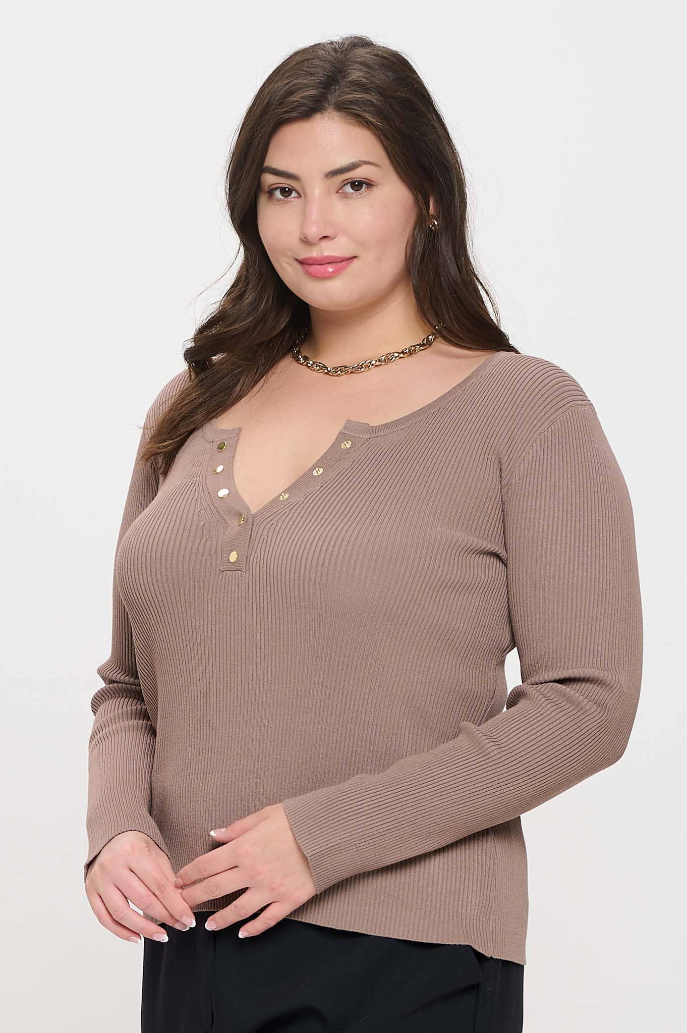 Curvy Vyla Long Sleeve Henley - Multiple Colors