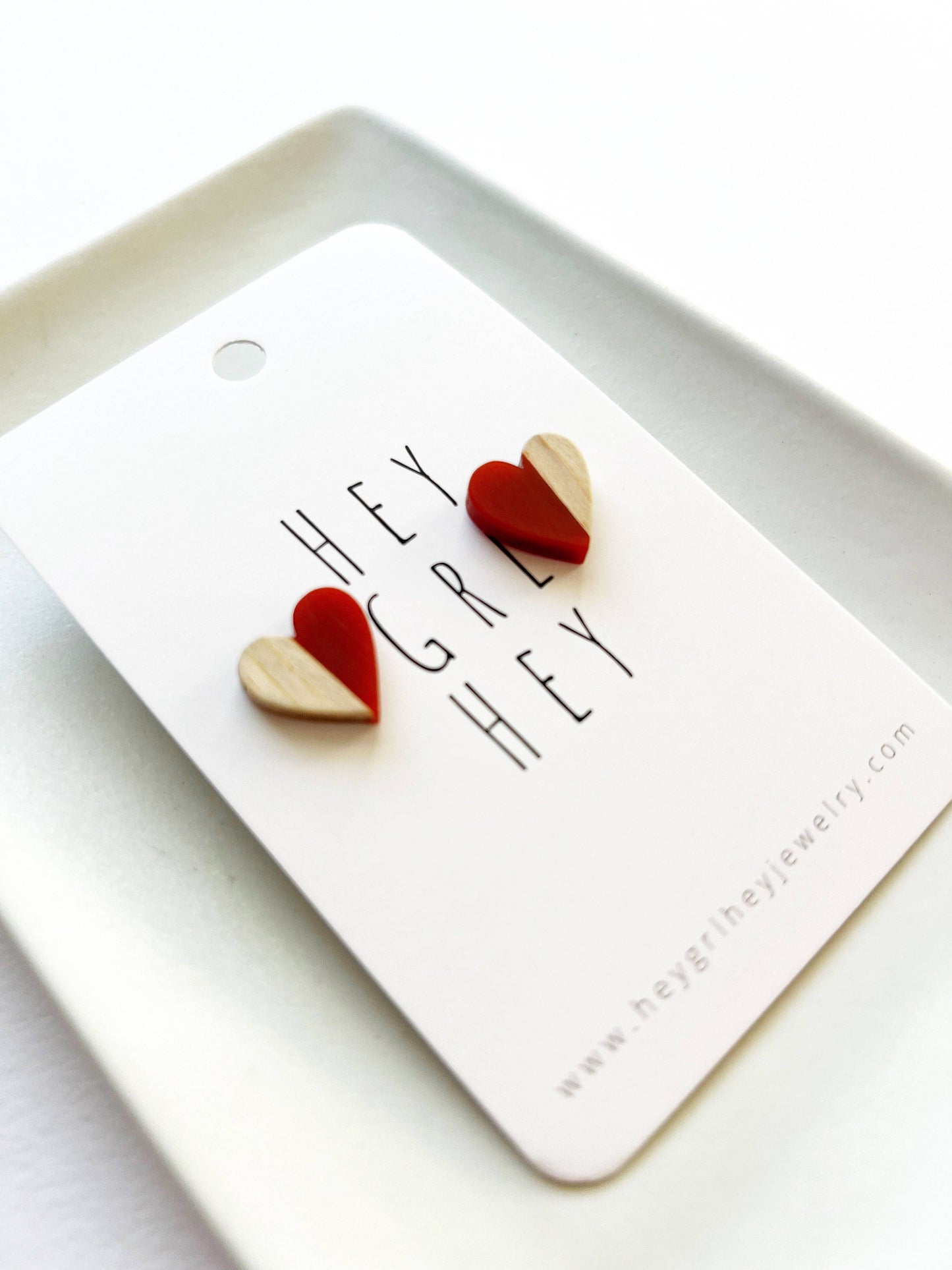 Wood and Resin Heart Earrings