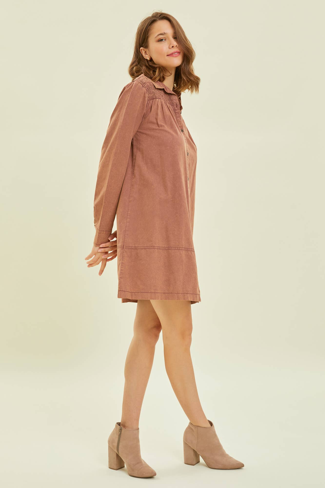 Curvy MIneral Wash Button Down Shirt Dress