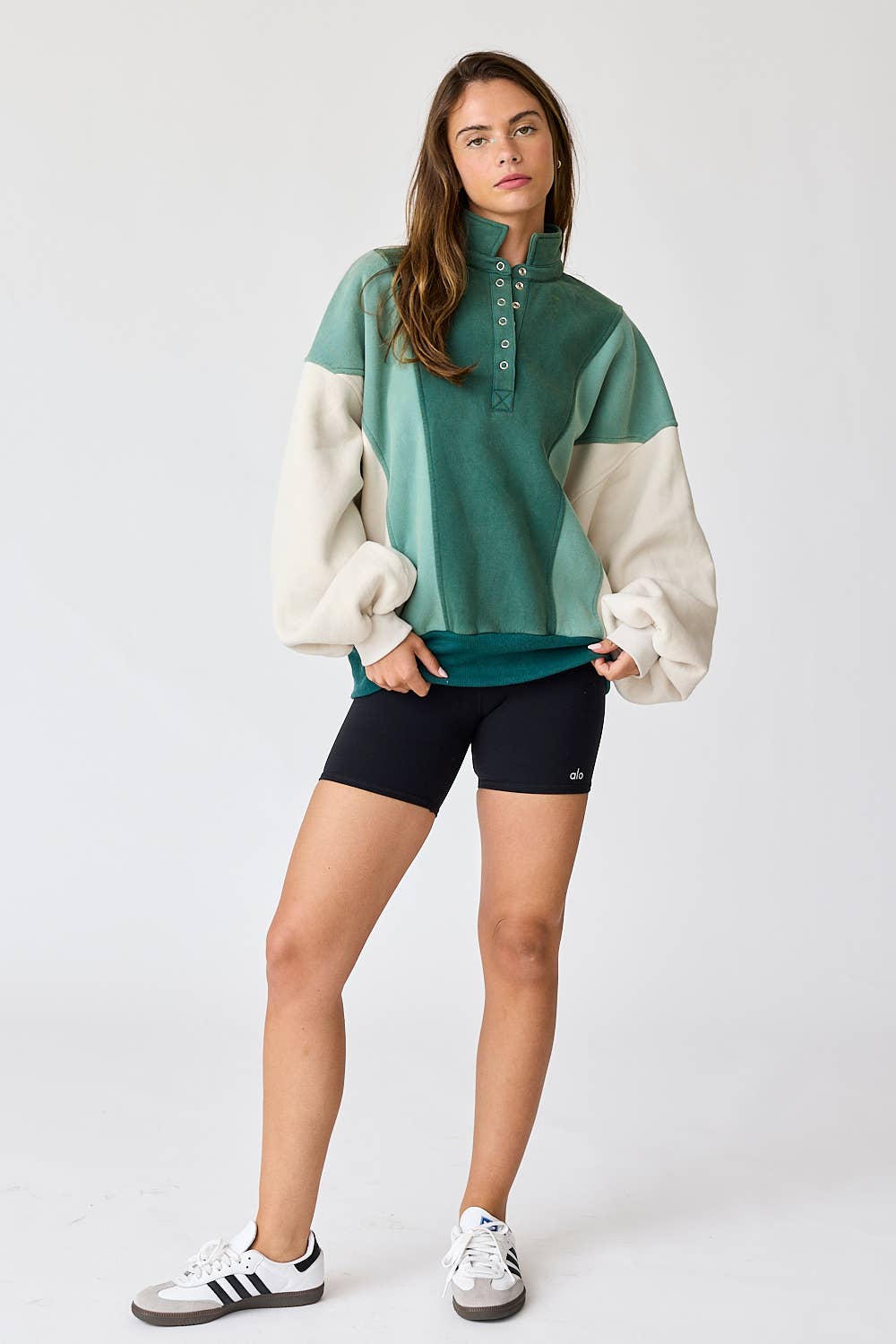 Arianna Balloon Sleeve Colorblock Sweatshirt