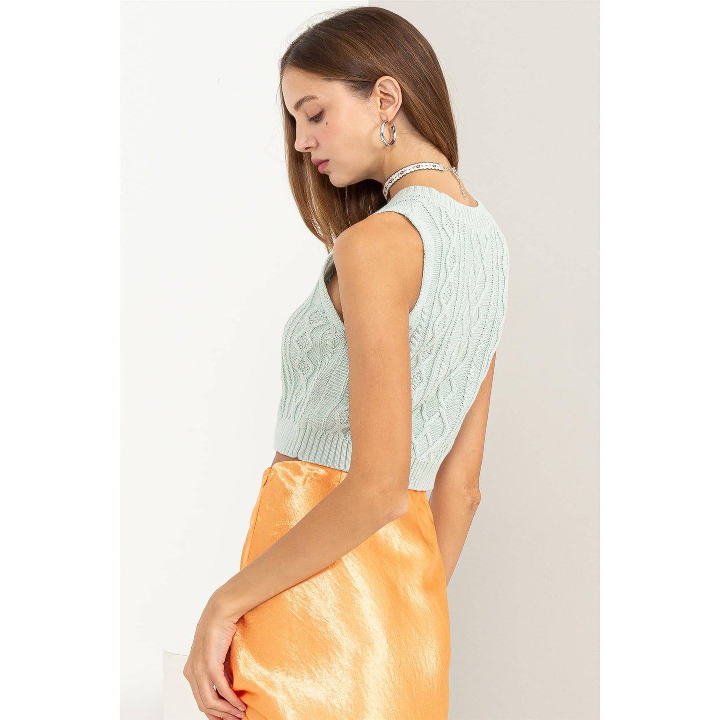 Cable Knit Cropped Sleeveless Top