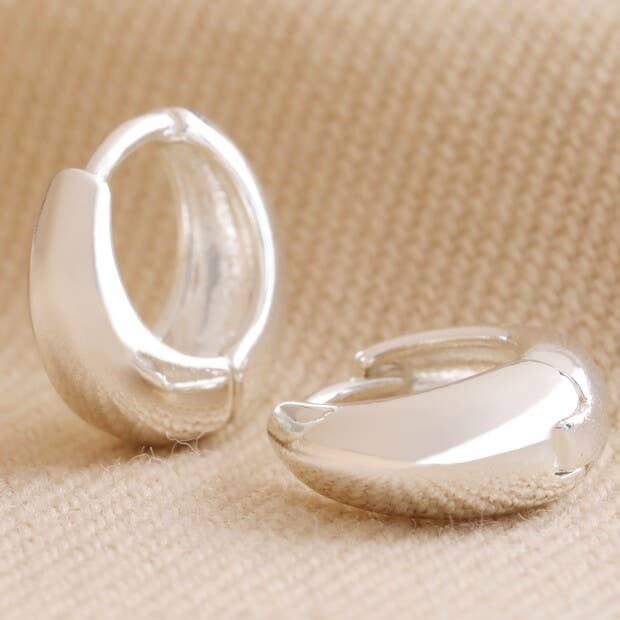 Wide Domed Huggie Hoop Earrings in Silver