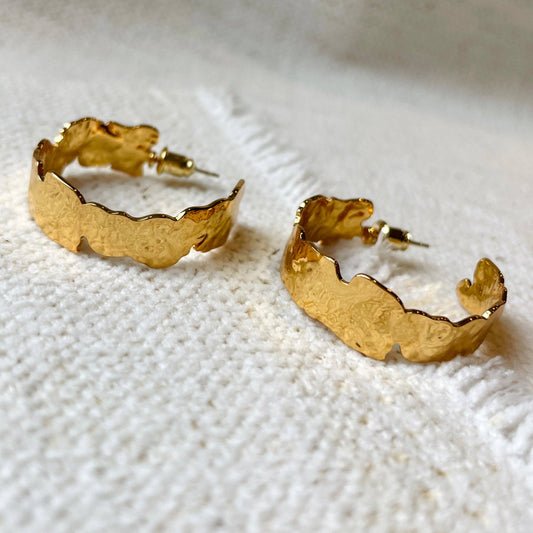 Vintage Gold Hammered Hoop Earrings