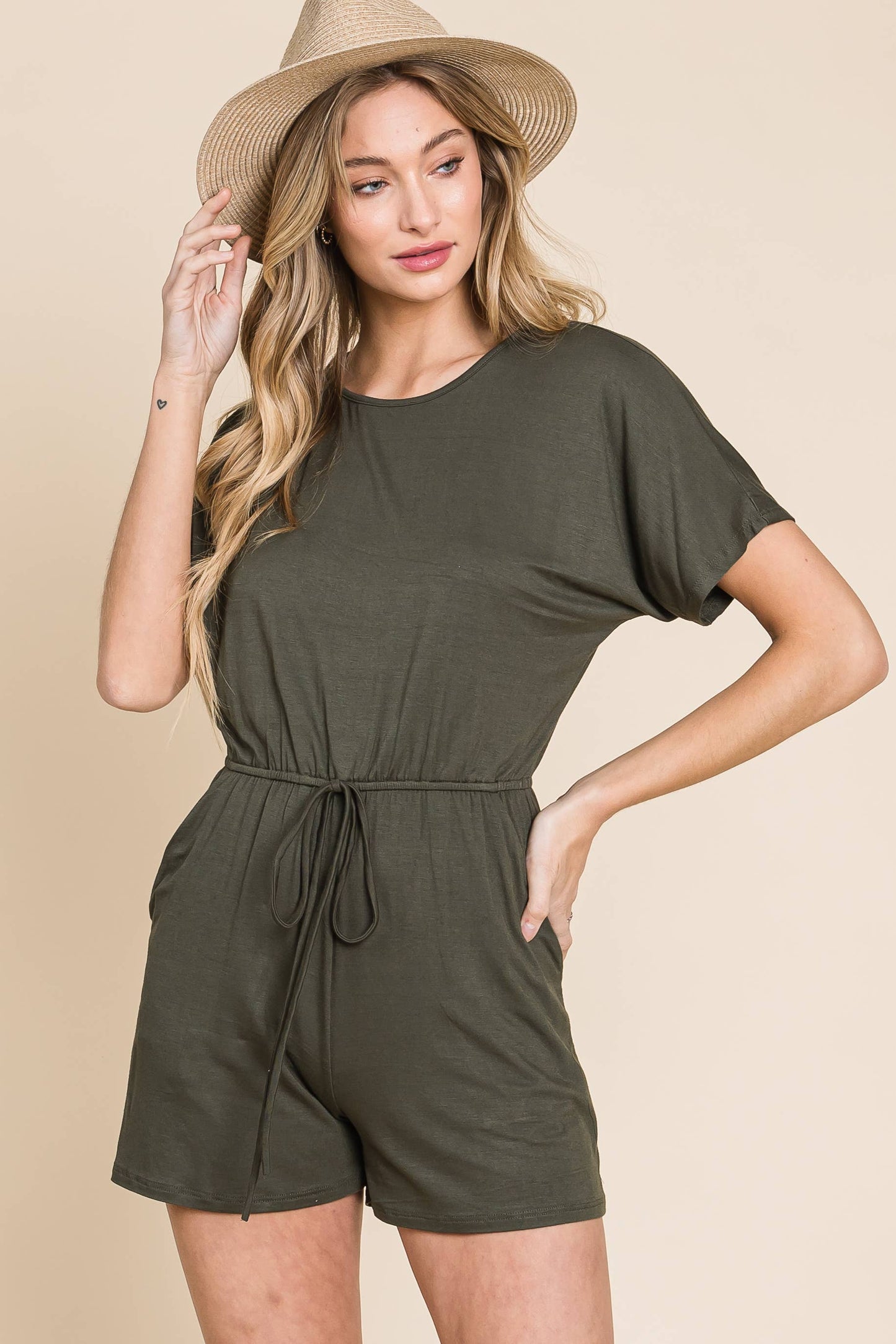 Ariana Solid Olive Romper S-XL