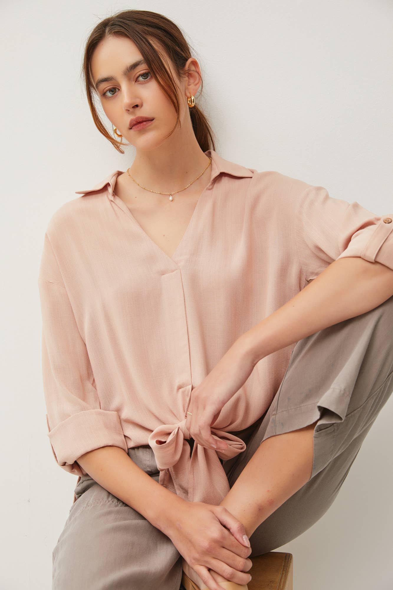 Tie Front Blouse - Multiple Colors